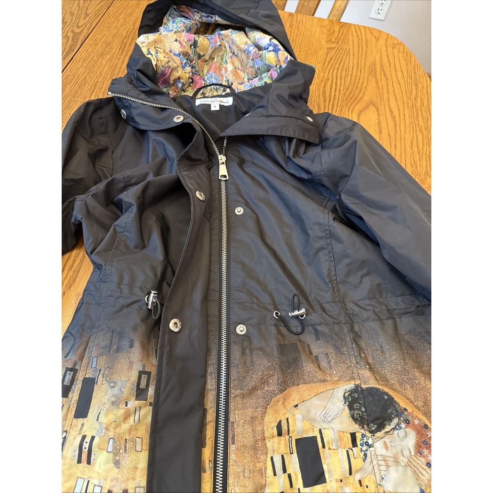 NWT Gustav Klimt "The Kiss" Spring Hooded Drawstring Rain Jacket Size S Art - Picture 8 of 11
